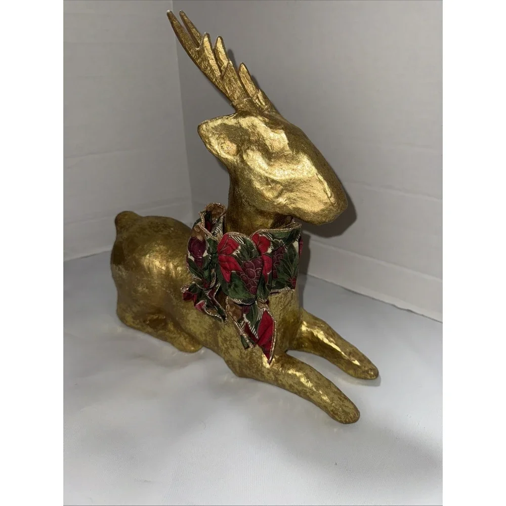 Christmas Holiday Collection Gold‎ Paper Mache Kneeling Deer